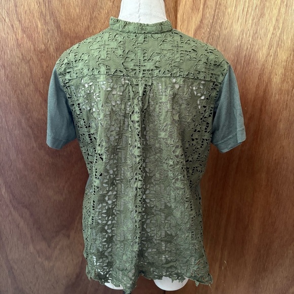 SACAI sz 1 S Dark Olive Green Star Lace Back Pocket T Shirt Tee Short Sleeve - Picture 2 of 12